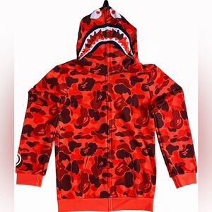 Full Zip Up Printing Ape Shark Loose Sleeve Hoodie Women/Men Custom